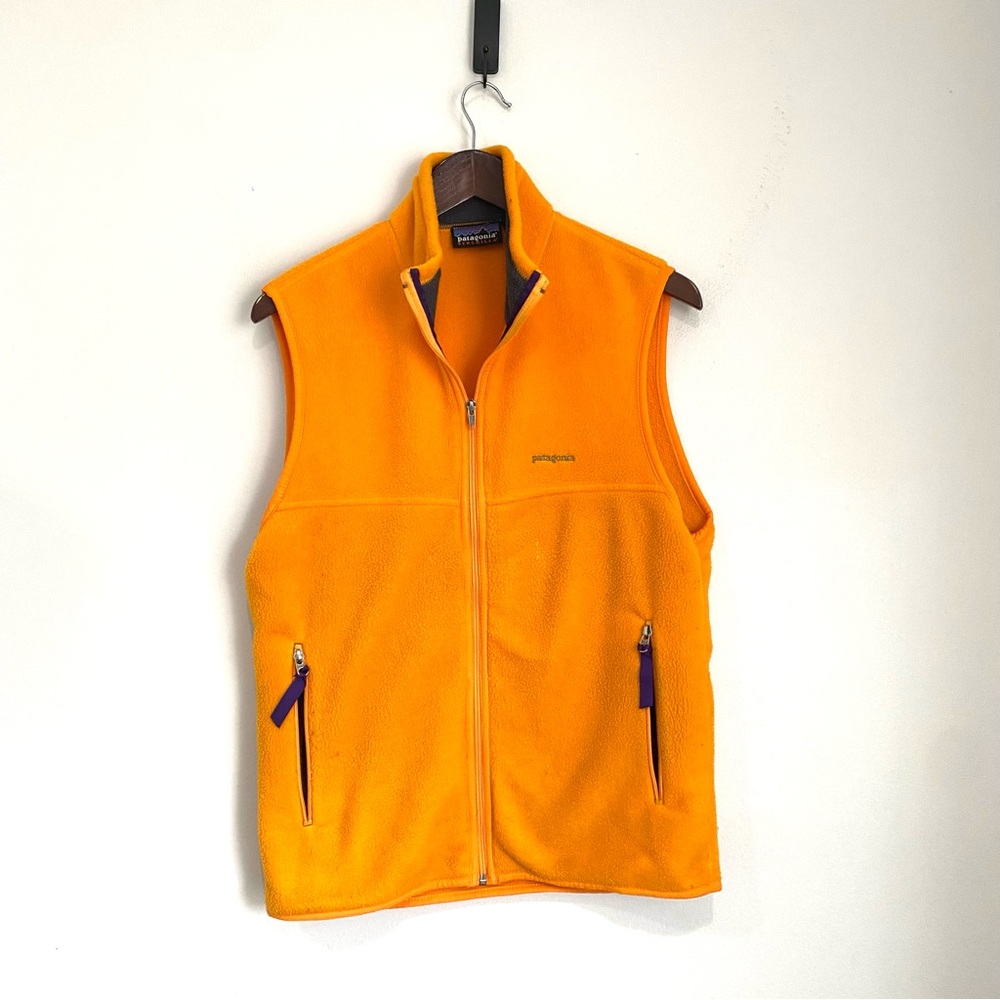 PATAGONIA Mens Small Orange Synchilla Fleece Zip Up Vest JJ2